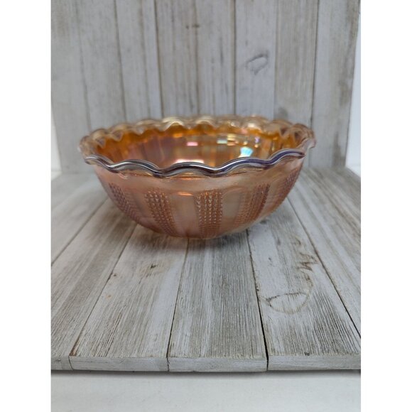 Vintage Hazel Atlas Diamond Point Columns Carnival Glass Iridescent Bowl 7 3/4" - Picture 1 of 6